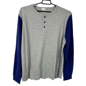 J. Crew Men's XXL-T Waffle Weave Thermal Shirt Gray‎ Blue Colorblock New